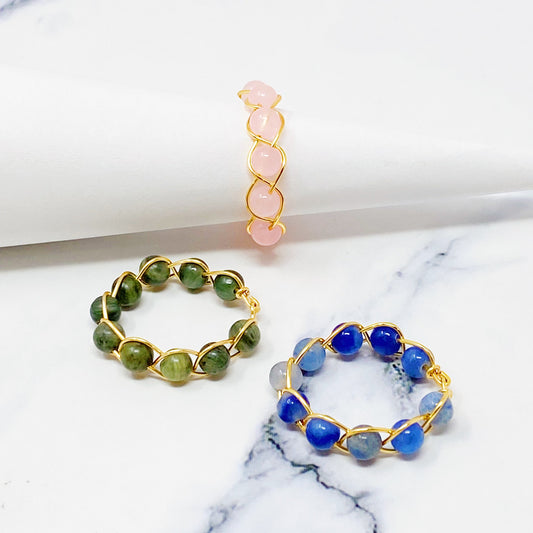 Sapphire or Rose Quartz Wired Ring