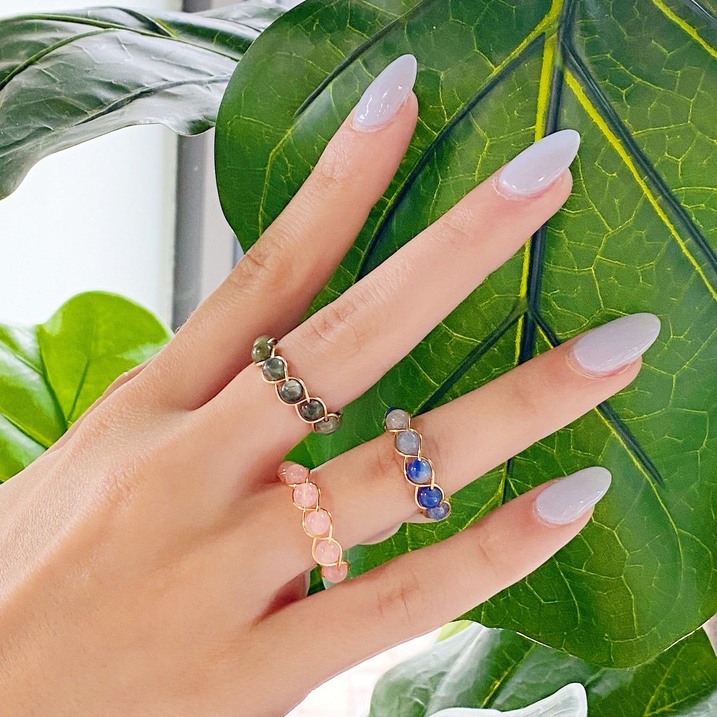 Sapphire or Rose Quartz Wired Ring