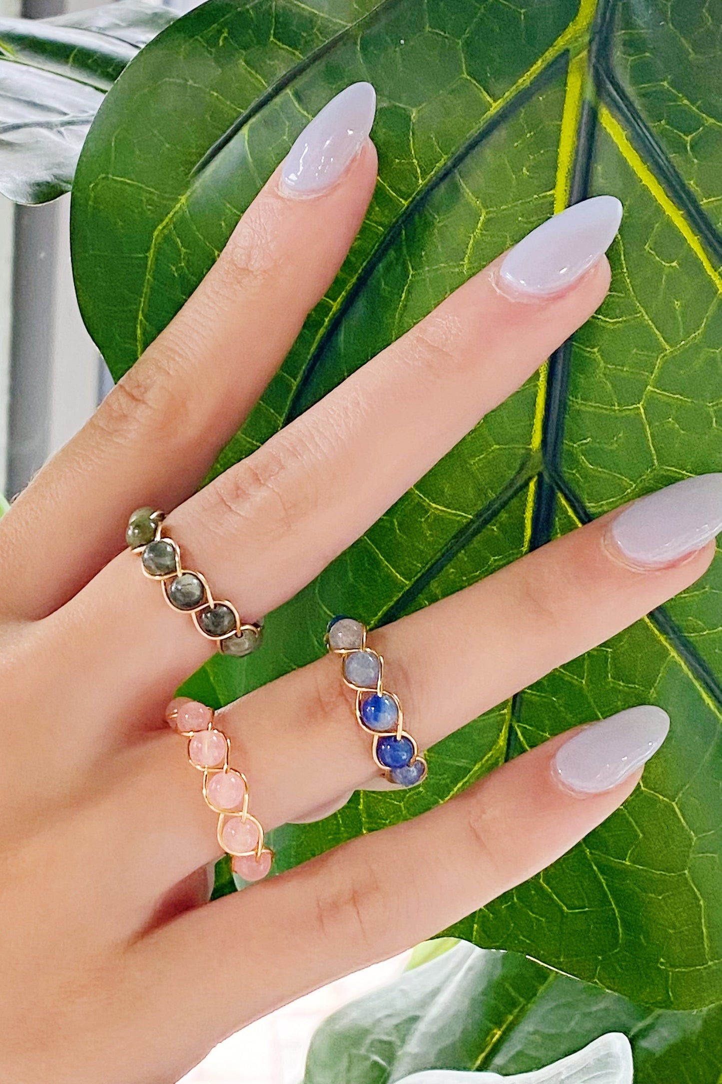 Sapphire or Rose Quartz Wired Ring