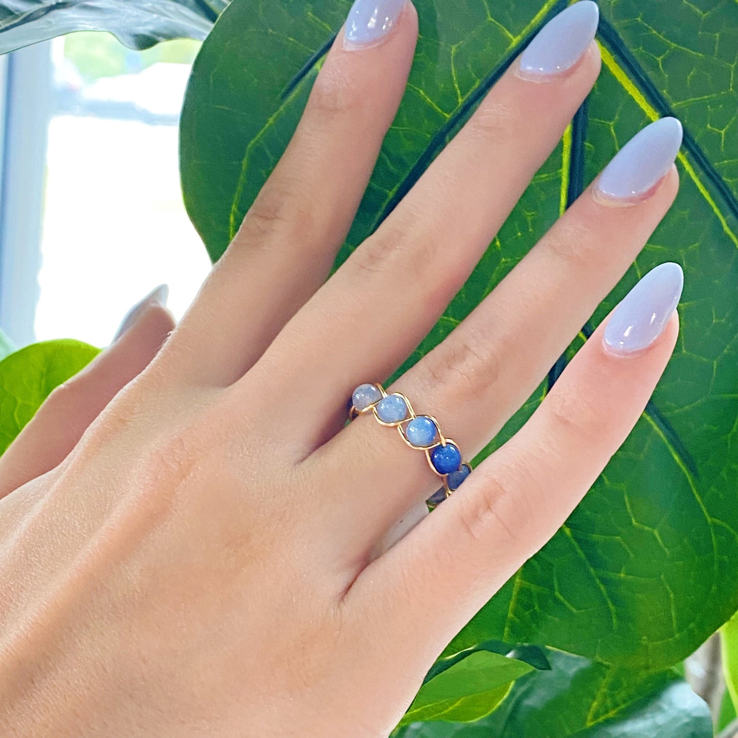 Sapphire or Rose Quartz Wired Ring