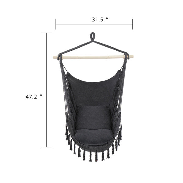 Boho Hanging Hammock Chair with Fringe & Cushions
