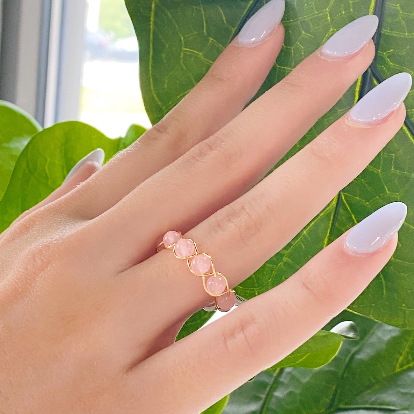 Sapphire or Rose Quartz Wired Ring
