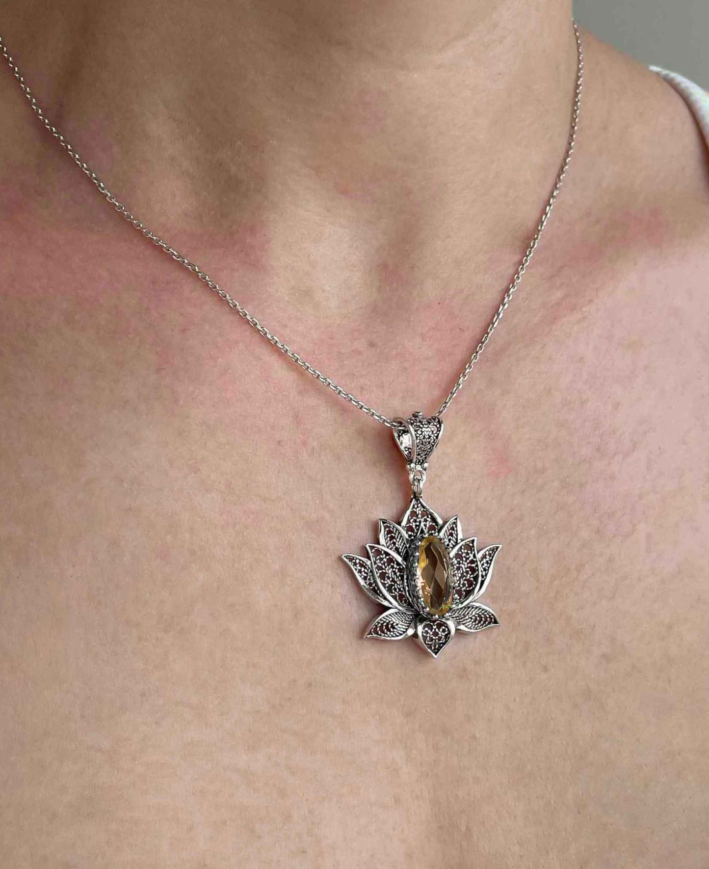 Citrine Lotus Pendant