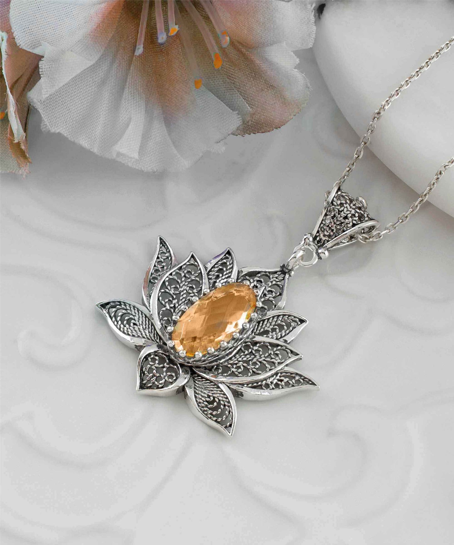 Citrine Lotus Pendant