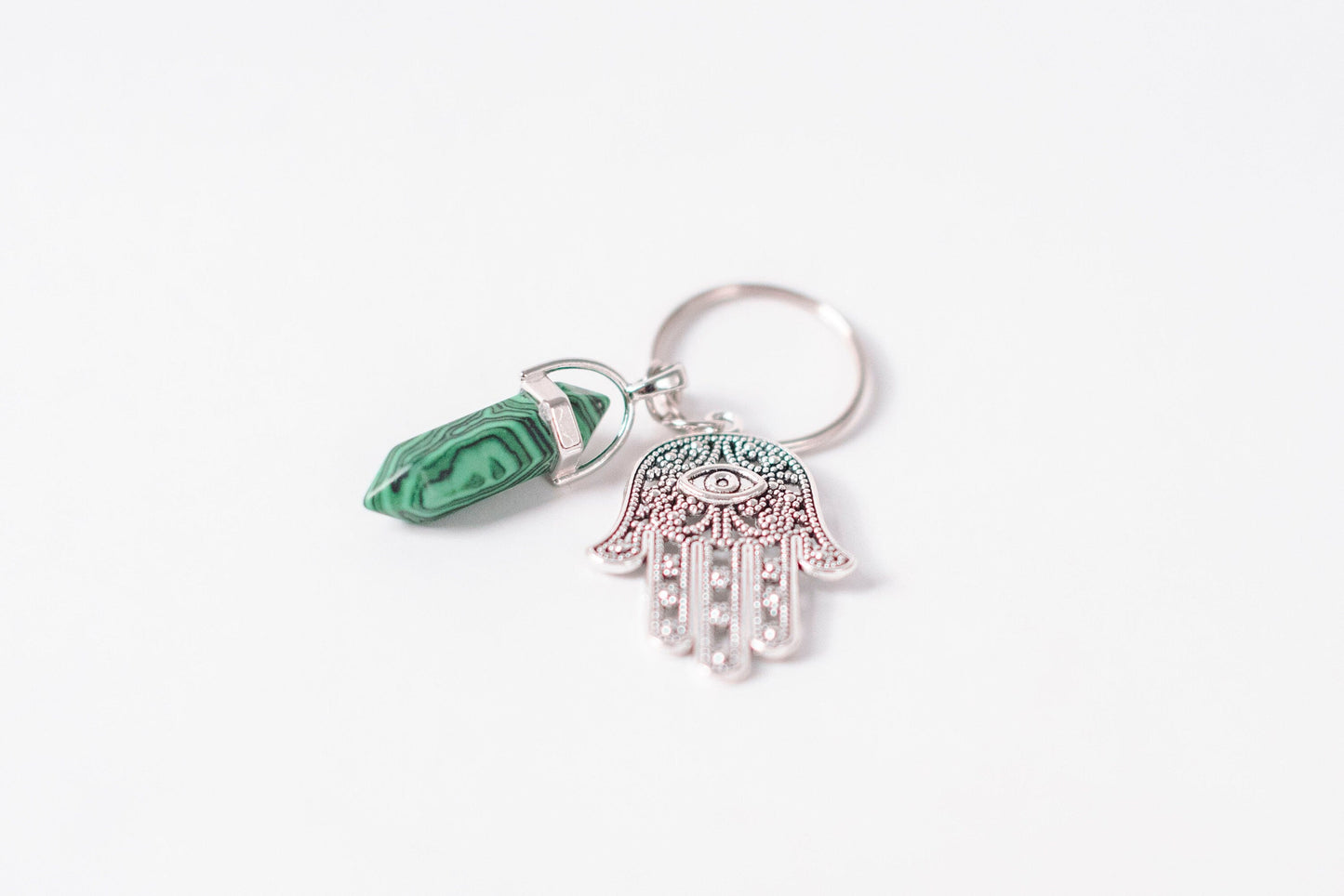 Hamsa & Malachite Key Ring