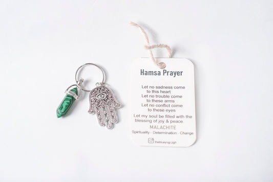 Hamsa & Malachite Key Ring
