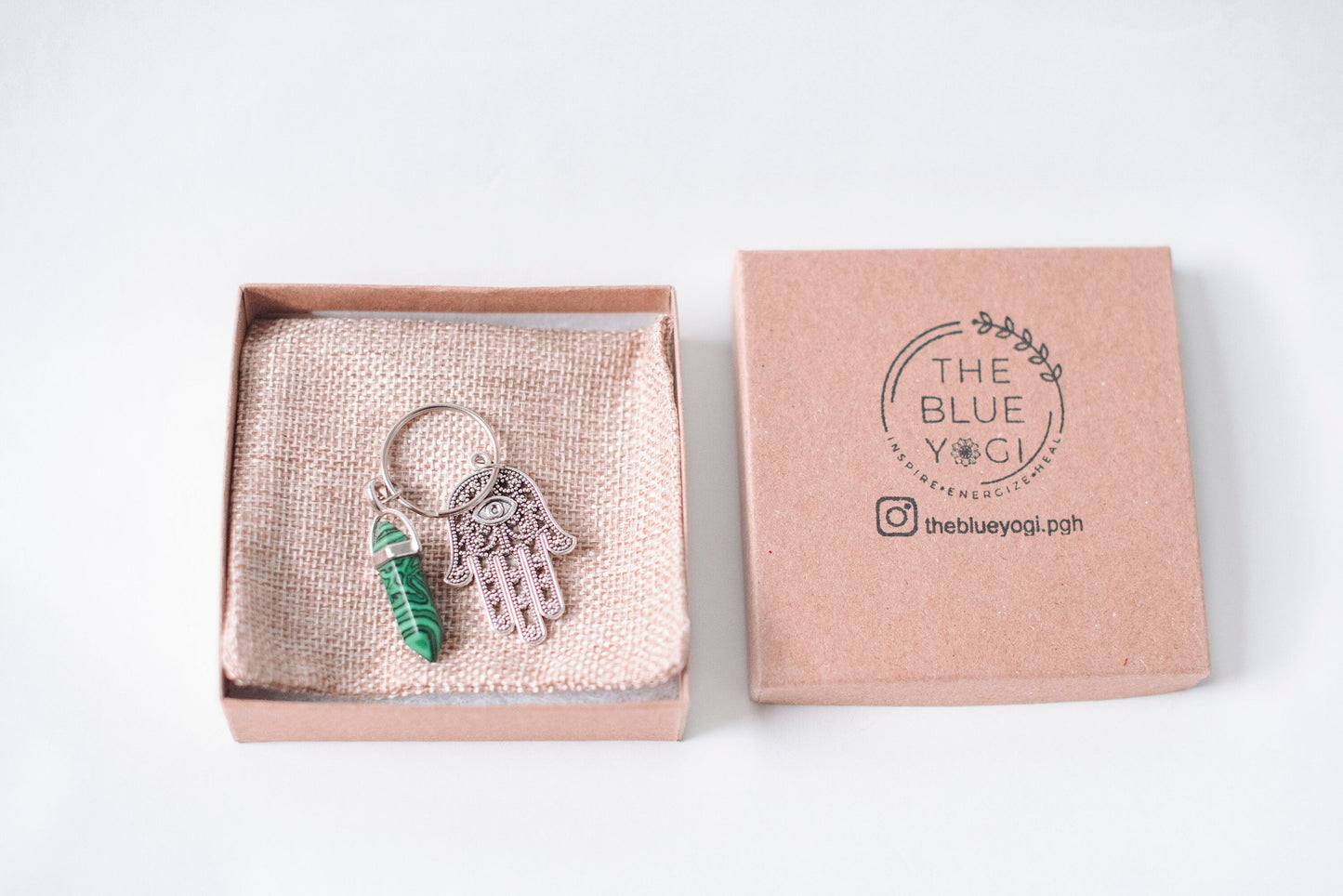 Hamsa & Malachite Key Ring