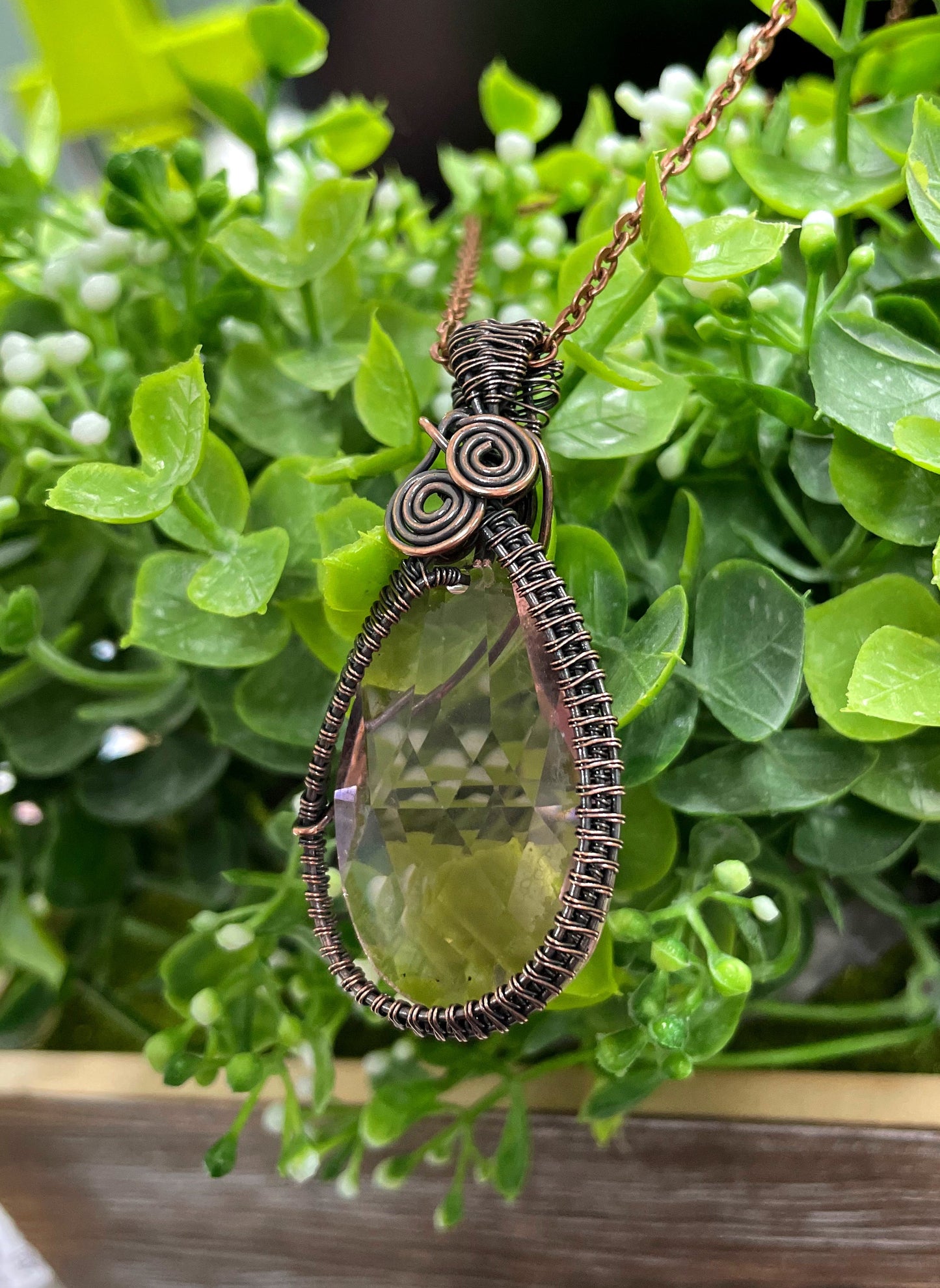 Wire Wrapped Glass Crystal Necklace