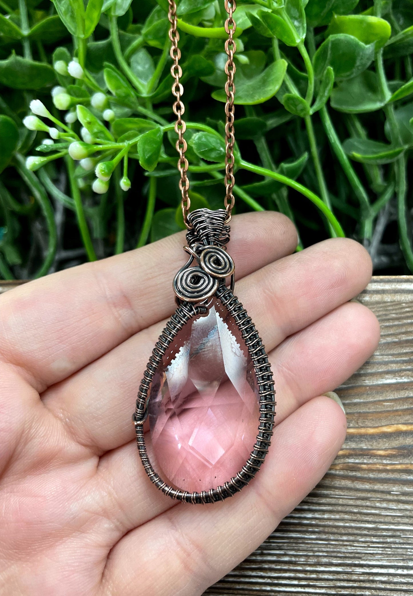 Wire Wrapped Glass Crystal Necklace