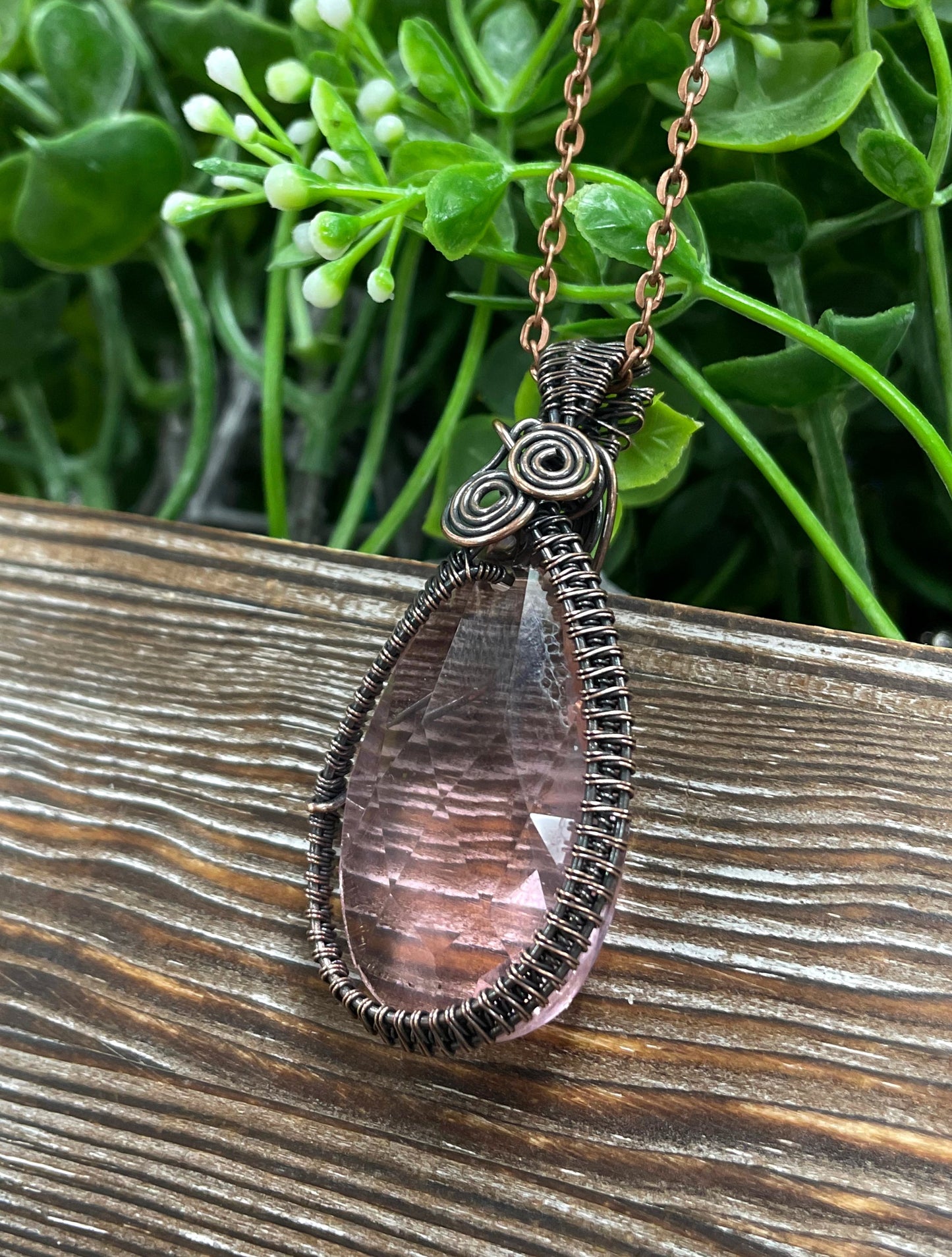 Wire Wrapped Glass Crystal Necklace